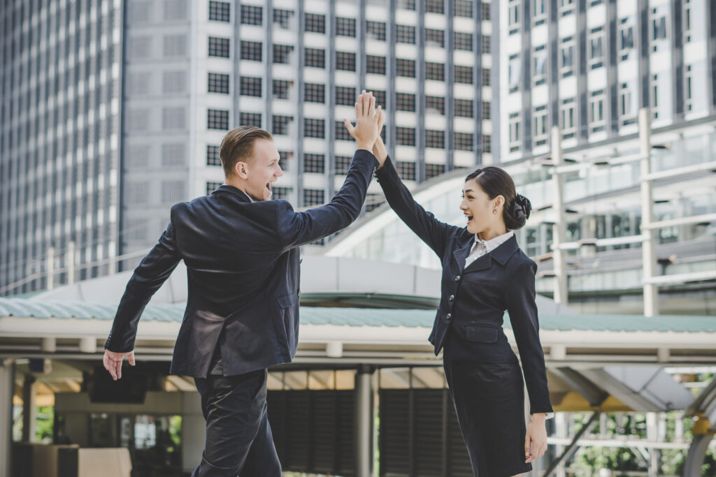 businessman and woman successful with work