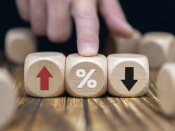 percentage to UP and Down arrow symbol icon. Interest rate, stocks, financial, ranking, mortgage rates and Cut loss concept