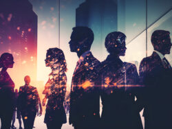 Abstract image of many business people together in group on back