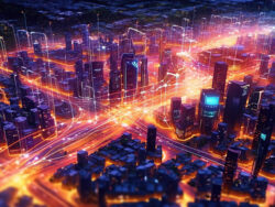 Smart city and abstract line and dot connect