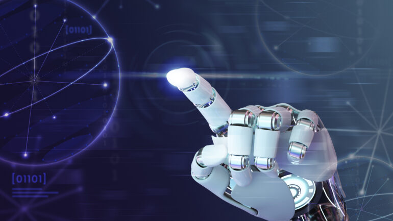 Robot hand finger, AI background technology graphics