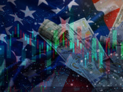 Stock Market Chart on american flag Background