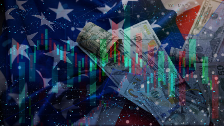 Stock Market Chart on american flag Background
