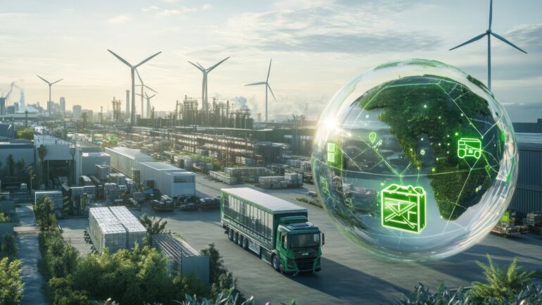 Sustainable Global Logistics: Green Transportation and Eco-Friendly Industrial Complex with Wind Turbines